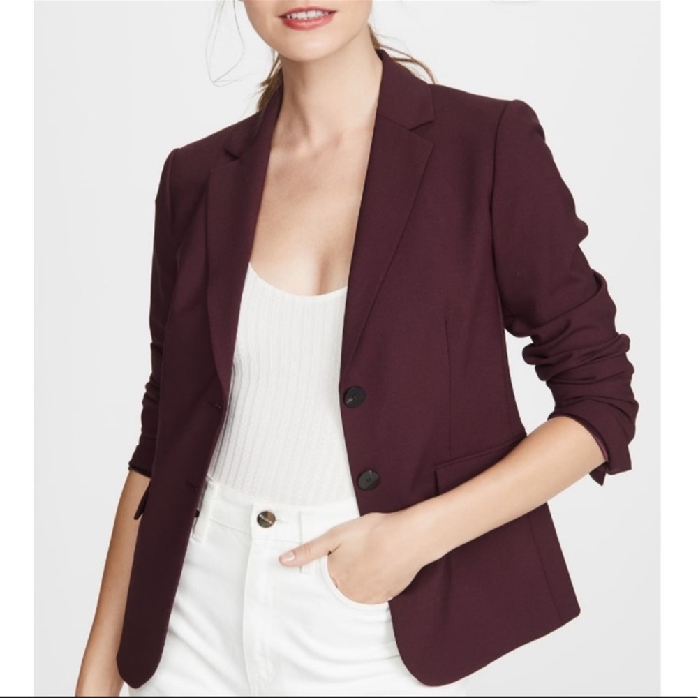 Theory Andorie Textured Peak Lapel Blazer Purple Maroon Size 10 - Picture 1 of 7